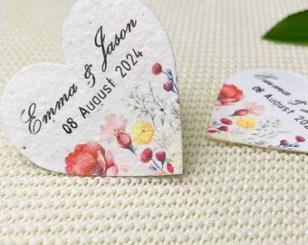 Custom  Wedding Favors Seed Paper Heart, Let Love Grow Plantable Seed Paper, Wildflower Seed Wedding Favor, Handmade Gift for Guest