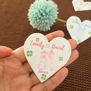 Bomboniera personalizzata con semi di fiori di campo, cuore di carta con semi personalizzato, regalo speciale per gli ospiti, etichette di carta personalizzate, decorazioni per matrimoni