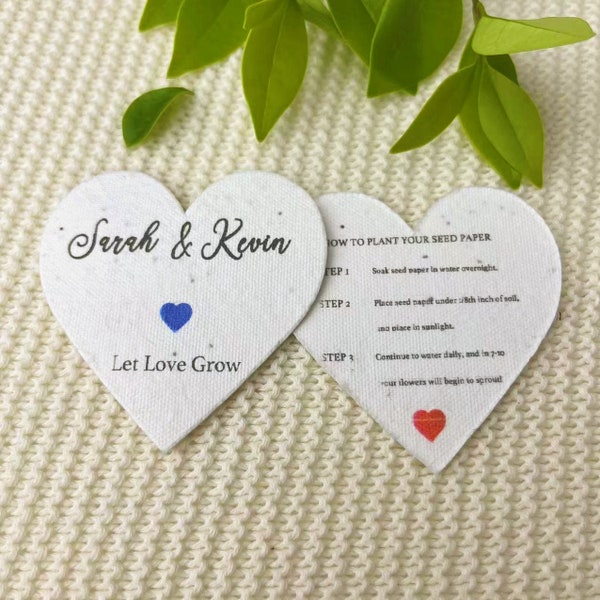 Personalized Seed Paper Heart Wedding Favor,  Popular Let Love Grow Plantable Seed Paper Favor, Thank You Seed Paper Cards, Unique Gift Tags