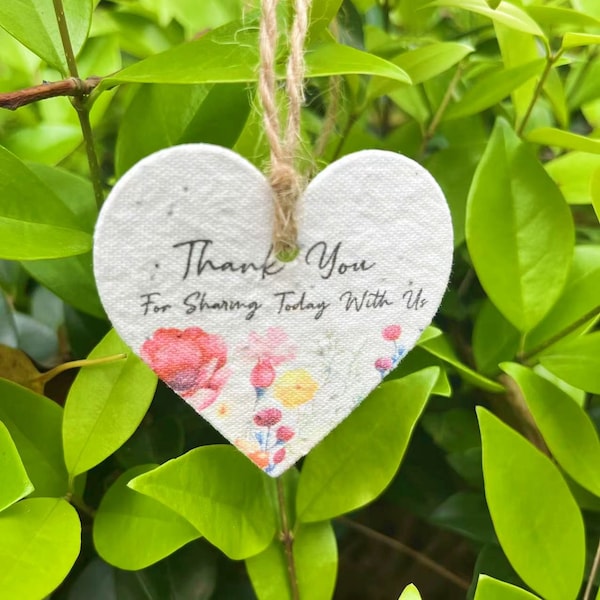 Cadeaux de mariage coeurs en papier de graines à planter personnalisés, Papier de graines de fleurs sauvages, Cadeau fait main pour un invité, Carte de remerciement, Cadeaux de baby shower