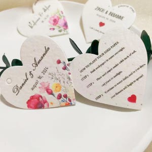 Aangepast zaadpapier hart trouwbedankjes, handgemaakt cadeau voor gast, laat liefde groeien plantbaar zaadpapier, verjaardagscadeaus, papier wilde bloemen