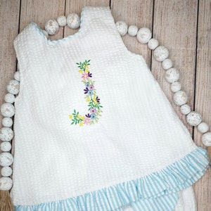 Toddler/Girls Seersucker Summer Swing Back Set // Bloomers + Tie Back // Personalized