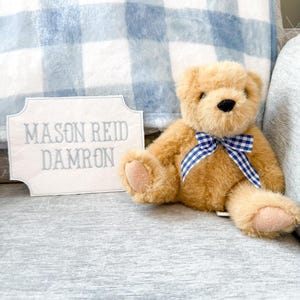 Baby Boy Inside Bassinet Sign // CUSTOM Baby Announcement // Birth Announcement Embroidered Pennant