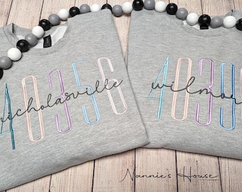 Zip Code and City Embroidered Sweatshirt / Nicholasville, Wilmore, Lexington and More!