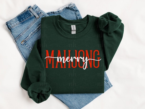Merry Mahjong Embroidered Sweatshirt | Dot Crak Bam | Joker | Tiles | MAHJ | Holiday | Christmas | Game Night | Comfy MAHJ | Deck the Tiles