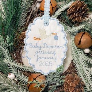 CUSTOM Embroidered Baby Birth Announcement Ornament