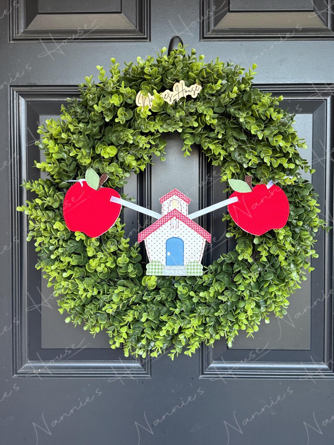 Schoolhouse Back to School Wreath Banner With Apples | Teacher Door ...