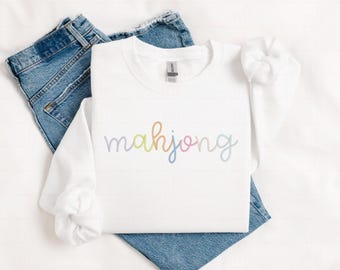 Pastelkleurig mahjong-geborduurd sweatshirt | Dot Crak Bam | Joker | Tegels | MAHJ | Lente | Game-avond