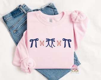 Bows & Baseballs Embroidered Sweatshirt // Ballpark Sweatshirt