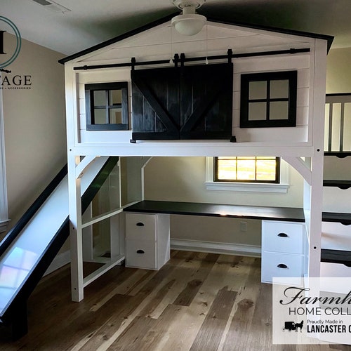 Custom Farmhouse Loft Bed & Bunk Bed Loft Bed With Stairs Etsy