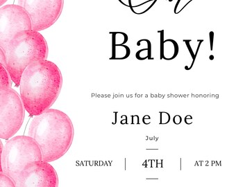 Inbjudan till babyshower med rosa ballonger