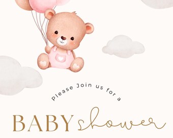Rosa nallebjörn babyshowerinbjudan