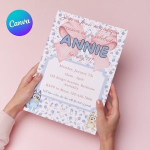 Bluey Birthday Invitation Pastel Party Invite Kid Invitation Download Printable Canva Template Girls Birthday Invitation