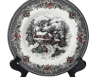 Royal Stafford Christmas Winter Snow Cottage Village Salad Plate 8.5”