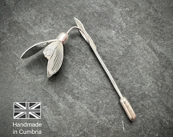 Handmade Snowdrop Pin Sterling Silver Flower Brooch Stick Pin