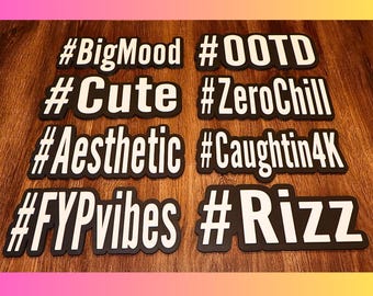 Gen Z & Gen Alpha 3D Printed Photo Booth Props – Hashtag Sign Set of 8