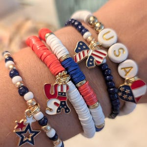 USA Bracelet / America Bracelets / Fourth of July Bracelets / Patriotic Bracelets / Bracelet Stack / Red White and Blue Bracelets