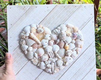 Curated visual reference: Whitewashed Wood For Coastal Decor Reference: Seashell Heart Art Coastal Beach Decor On Whitewashed Wood