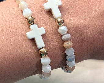 Beaded Cross Bracelet: Christian Charm, Stretch Jewelry
