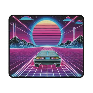 Retro Neon Non-Slip Gaming Mouse Pad, Gaming Desk Mat, Geek Decor, 80s Style Mousemat, Gifts for Gamers, Desk Accessories