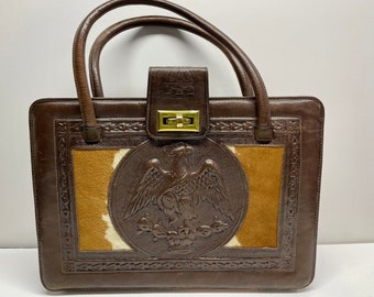 Cartera vintage de piel de vaca y cuero hecha a mano en México