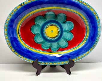 Plato de cerámica artística italiana Giovanni DeSimone de mediados de siglo con flores