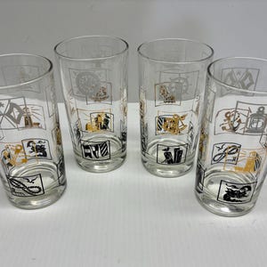 Set of 4 Vintage Hazel Atlas 10 oz Nautical Themed Glasses