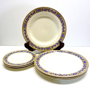 J&G Meakin Academy 4 Dinner Plates and 4 Bread Plates Sol Pattern 1920s England