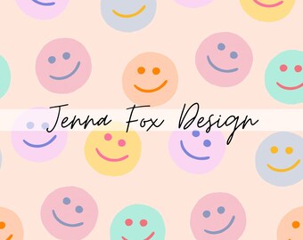 Naadloos patroonbestand met smileygezicht, regenboogpastel Happy Face Repeat, kinderverjaardag, inpakpapier, digitaal papier, digitale download