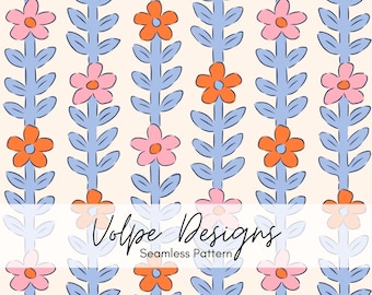 Schattig handgetekende naadloze bloemmotief, lente madeliefjes herhalen bestand, retro zomer bloem wijnstokken, png voor digitale papers, kinderkamer, kinderkamer