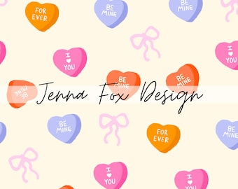 Valentijnsdag naadloos patroon, gesprek harten herhalen, leuk snoepje, vakantiepatroonbestand, Be Mine hart snoepje, roze strikken