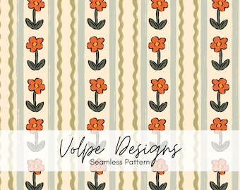 Verticale streep naadloze bloemmotiefbestand, grillige vintage bloemen, retro bloemen en strepen herhalen, commercieel gebruik, stofsublimatie