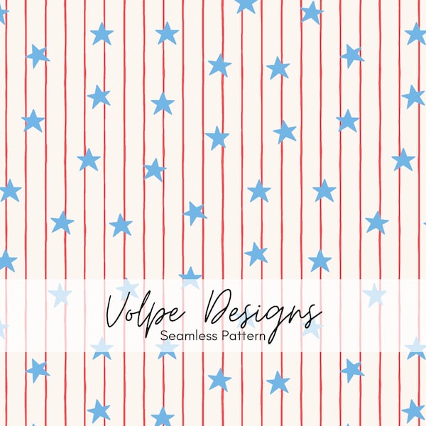 Cute Stars and Stripes Seamless Pattern, Patriotic Stars and Pinstripes, Playful Hand-drawn Kids Summer repeat, Sublimation, Digital Papers