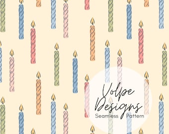 Birthday Candle Seamless Pattern, Vintage Birthday Party Design, Cute Hand-drawn Pastel Retro Party Repeat Commercial Use, Digital Papers