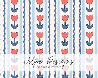 Naadloze rode, witte en blauwe bloemmotief, patriottische zomertulpen, handgetekende naadloze 4 juli, png voor commercieel gebruik digitaal papier