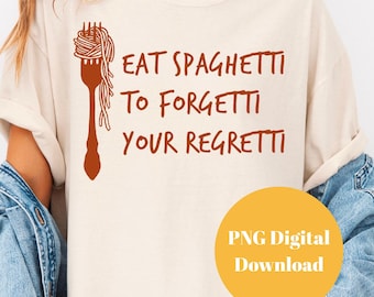 Spaghetti png, spaghetti eten om je spijt te vergeten, grappig gezegde png, clipart Italiaans eten, pasta png, esthetiek van fijnproevers, logo foodlover