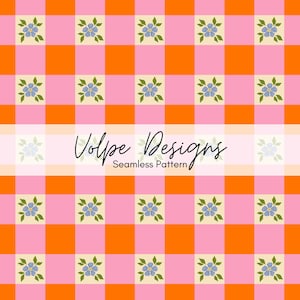 Floral Gingham Seamless Pattern File, Summer Coquette Picnic, Pink Summer Plaid, Cottage Core Spring Repeat Pattern, Cutesy Gingham Pattern