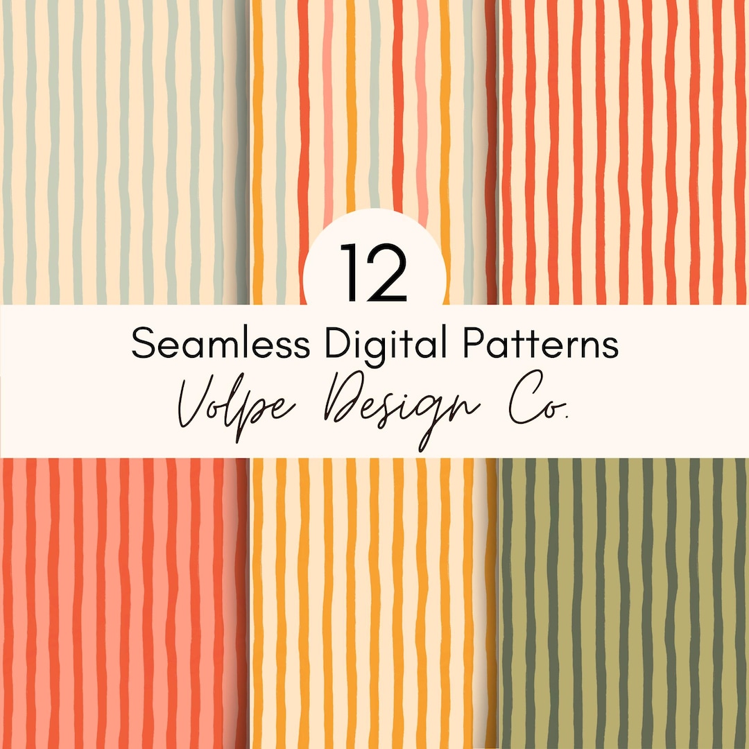 Colorful Stripes Seamless Repeat Pattern Bundle, Hand-drawn Whimsical ...