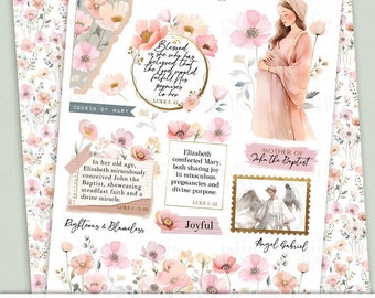 Elizabeth Printable Bible Journaling Stickers: Christian Scripture, Watercolor Flowers, Bujo style (PDF,JPG)
