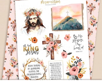 Resurrection Printable Stickers: Easter Bible Journaling, Cross, Flowers (Printable)