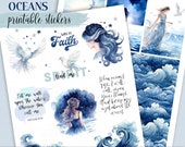 Oceans Faith Printable Stickers: Bible Journaling, Scrapbooking (PDF, JPG)