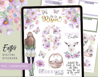 Easter Digital Stickers | Spring Christian GoodNotes Stickers Bible Journaling Bullet Journal Stickers | Flowers Devotion Digital Planner