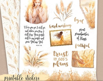 Ruth Bible Journaling Stickers: Printable Christian Scrapbooking, Women of the Bible (PDF, JPG)