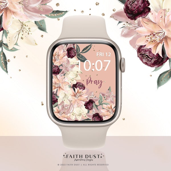 Pray Apple Watch Wallpaper Aesthetic | Christian Inspirational Wallpapers | Floral background smart watch graphics | Digital download