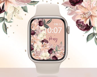 Pray Apple Watch Wallpaper Aesthetic | Christian Inspirational Wallpapers | Floral background smart watch graphics | Digital download