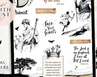 King David Digital Stickers: Bible Journaling, Christian Planner (GoodNotes, PNG)