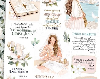 Priscilla Bible Journaling Stickers: Christian Women of the Bible Printable (PDF, JPG)