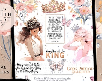 Christian Digital Stickers: Daughter of The King, Princess of God, Faith Planner (GoodNotes, PNG Files)