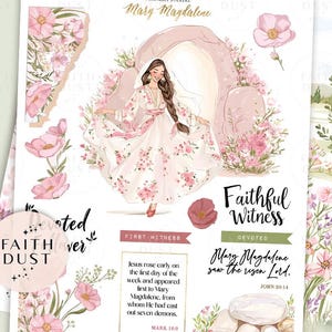 Mary Magdalene Printable Bible Journaling Stickers: Watercolor Faith Quotes, Women of the Bible (Pdf, jpg)