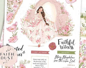 Mary Magdalene Printable Bible Journaling Stickers: Watercolor Faith Quotes, Women of the Bible (Pdf, jpg)